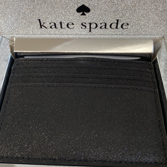 Kate Spade ♠️ Tinsel Gift Boxed Card Case in Black Glitter Fabric. - Picture 2 of 4